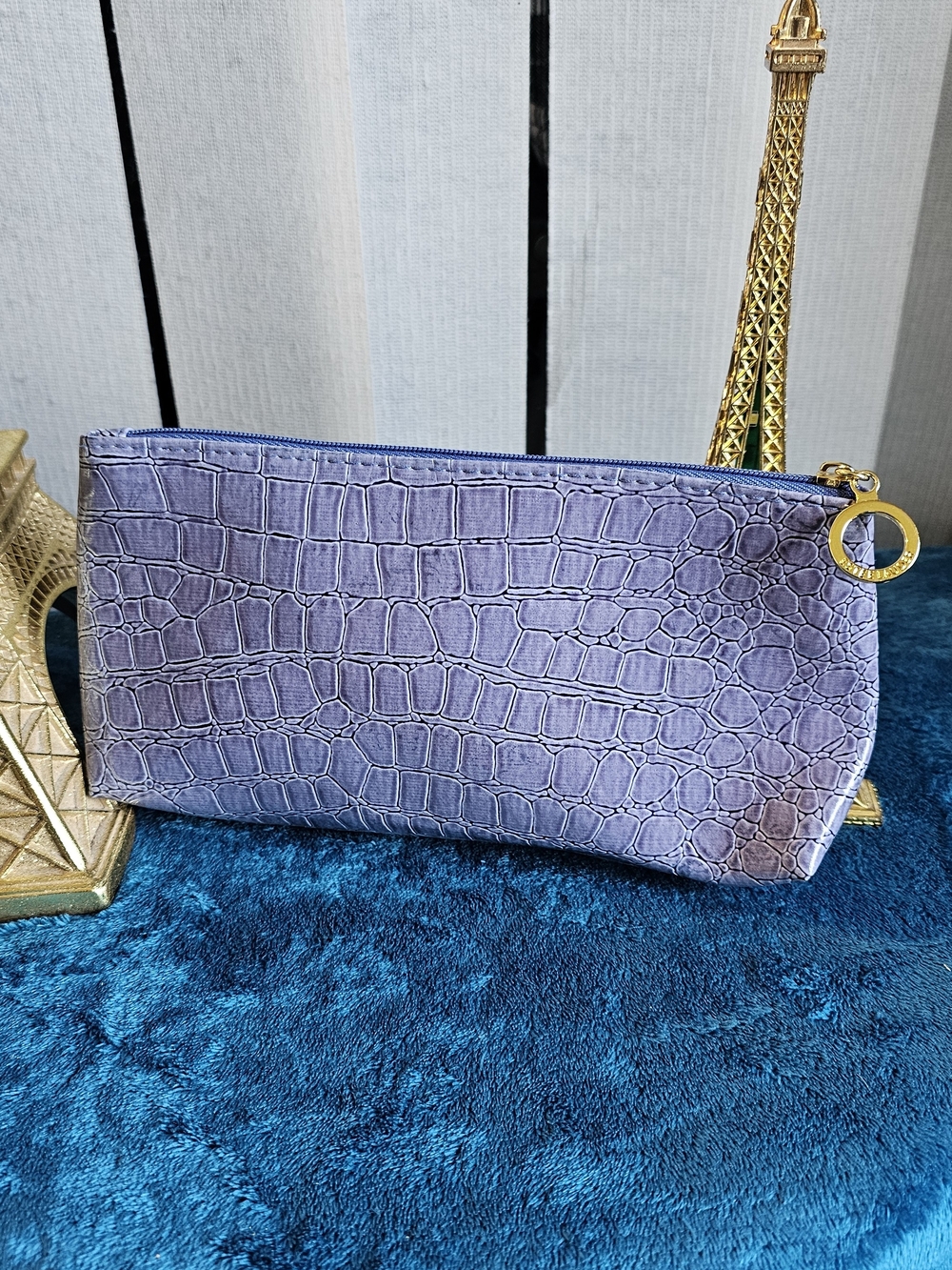Lilac Croc-Embossed Zip Pouch Wristlet